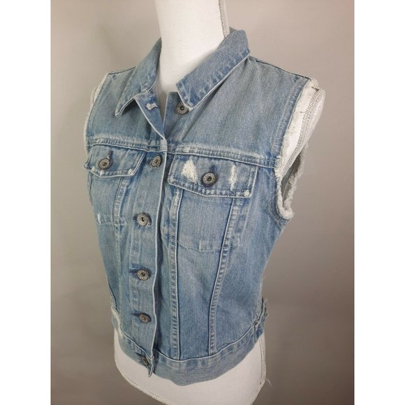 BIG STAR Distressed Raw Hem Blue Jean Denim Vest M - Picture 9 of 9